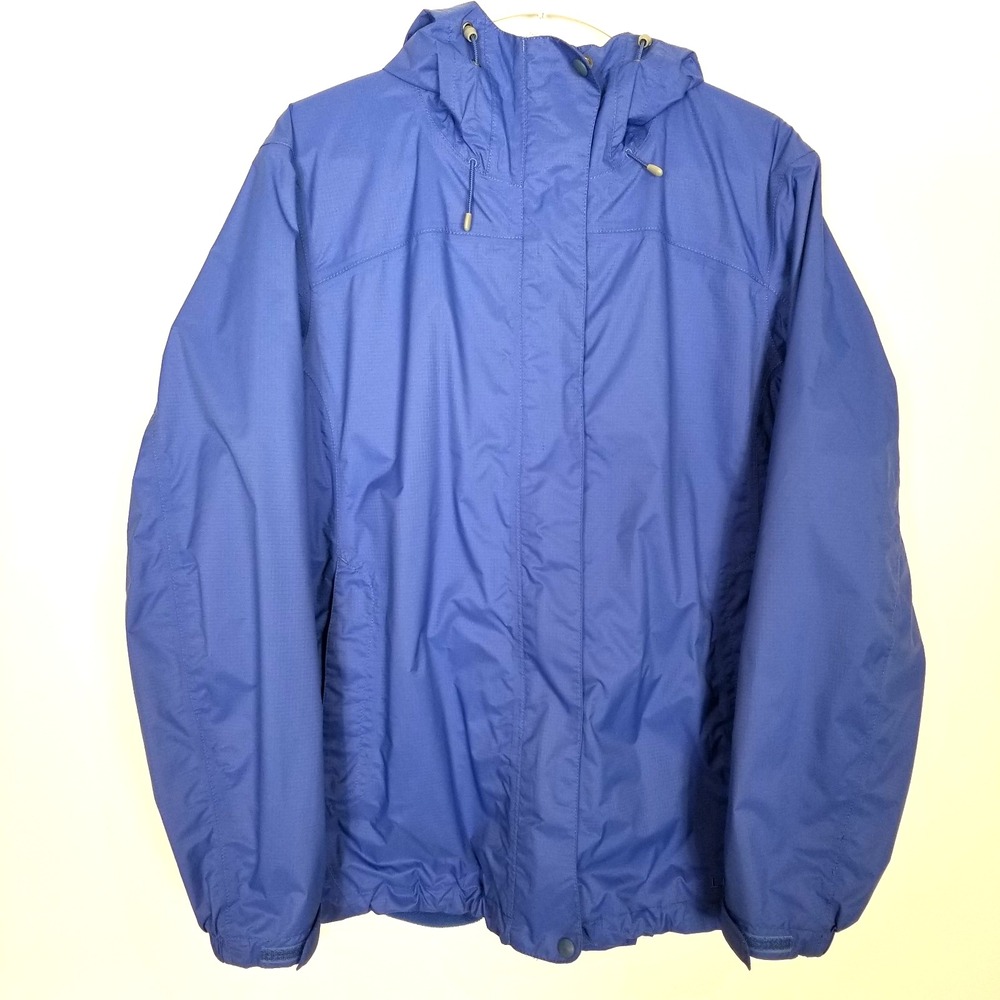 LL Bean Women's Hooded Fleece Lined Windbreaker Jacket 1X Reg Blue Zip Up